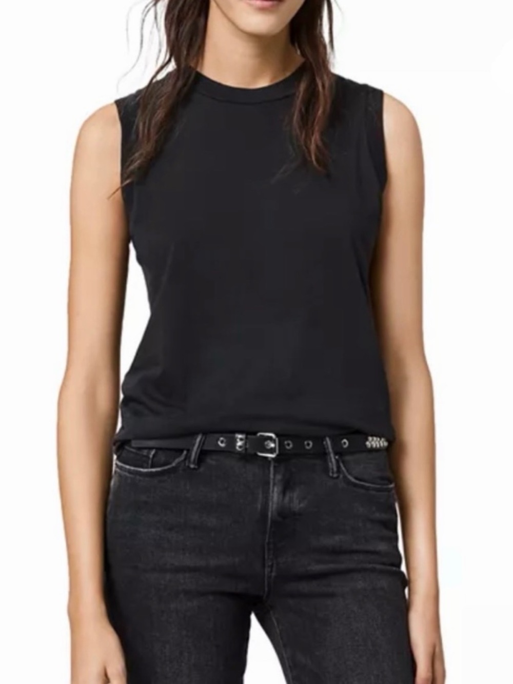 All Saints Women's Black Imogen Sleeveless Crewneck Tank Top Sz L